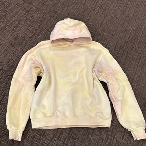LA Apparel puffy fleece hoodie bleached dyed yellow size XS